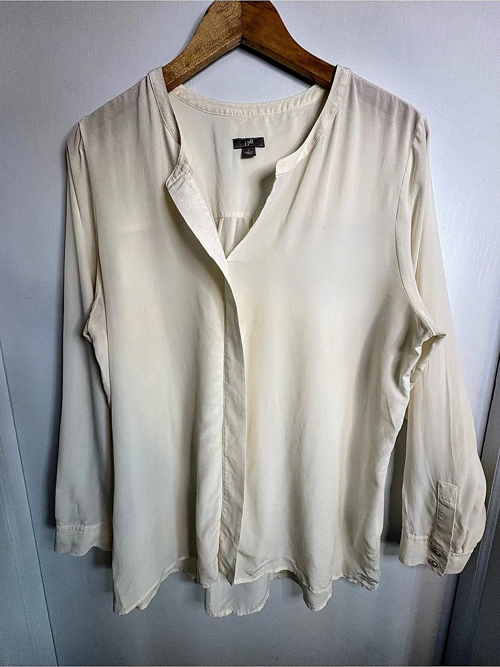 J. Jill Sz L Silk Popover Tunic in Ivory Split Neck Luxury Career Minimalist